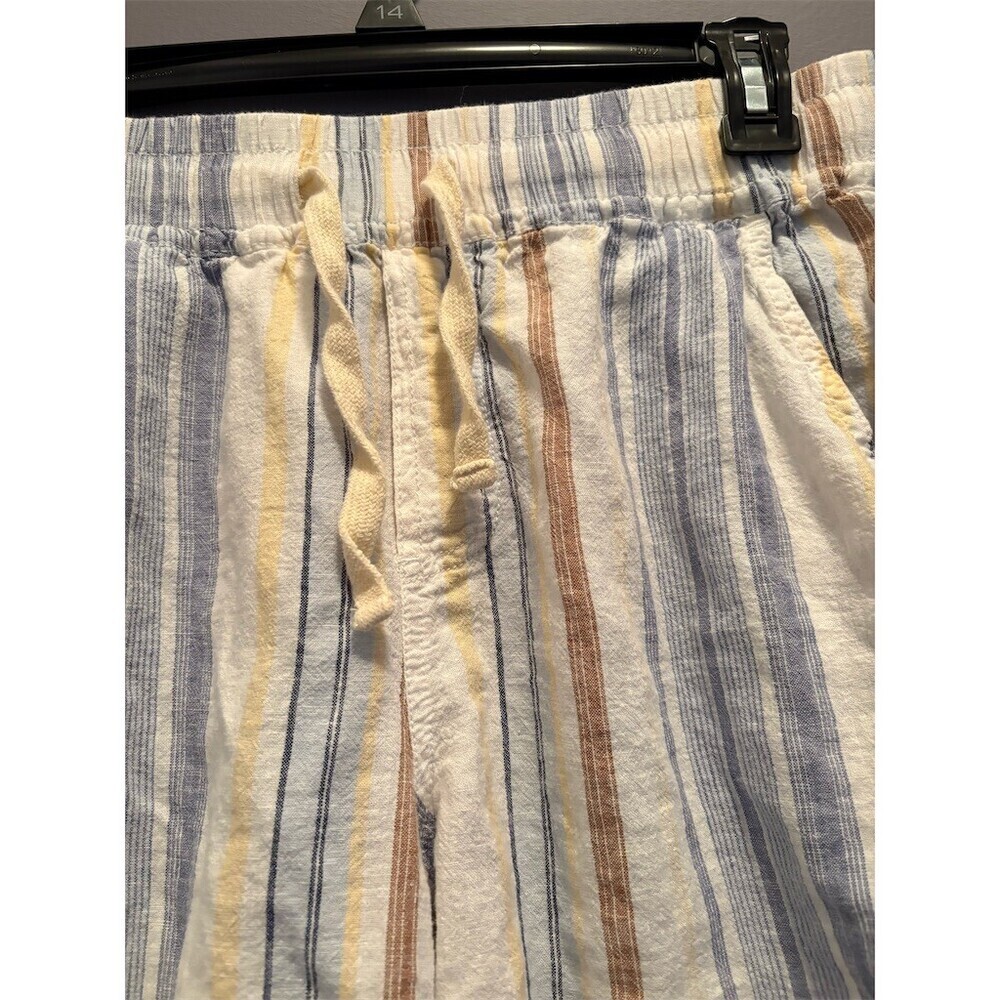 Lucky Brand Sleep Shorts Womens Size S Cream Tan Blue Striped Drawstring - Picture 3 of 10